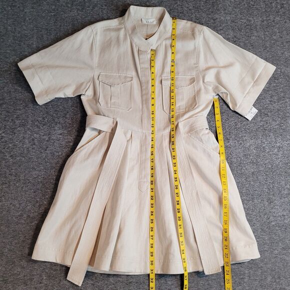 A.L.C. Bryn Belted A-Line Dress Size 14 Ecru Cotton Linen Twill Safari Cargo NWT - Picture 5 of 14